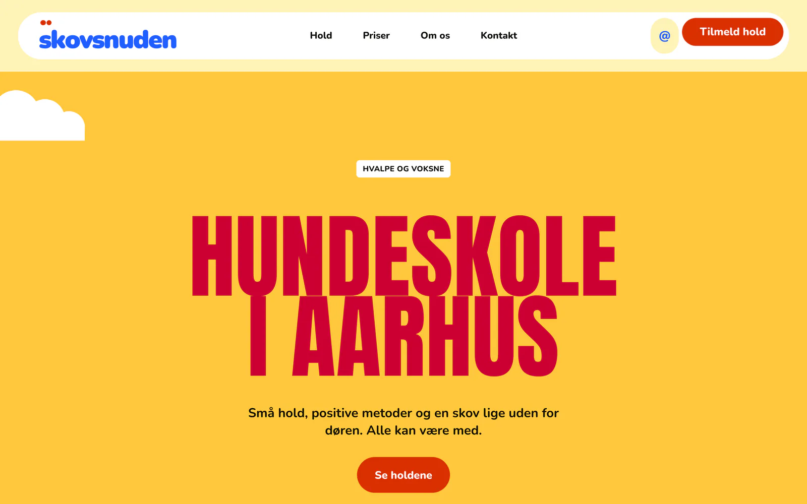 Forsiden af eksempelsiden Skovsnuden Hundeskole, en opdigtet side for hundeskole