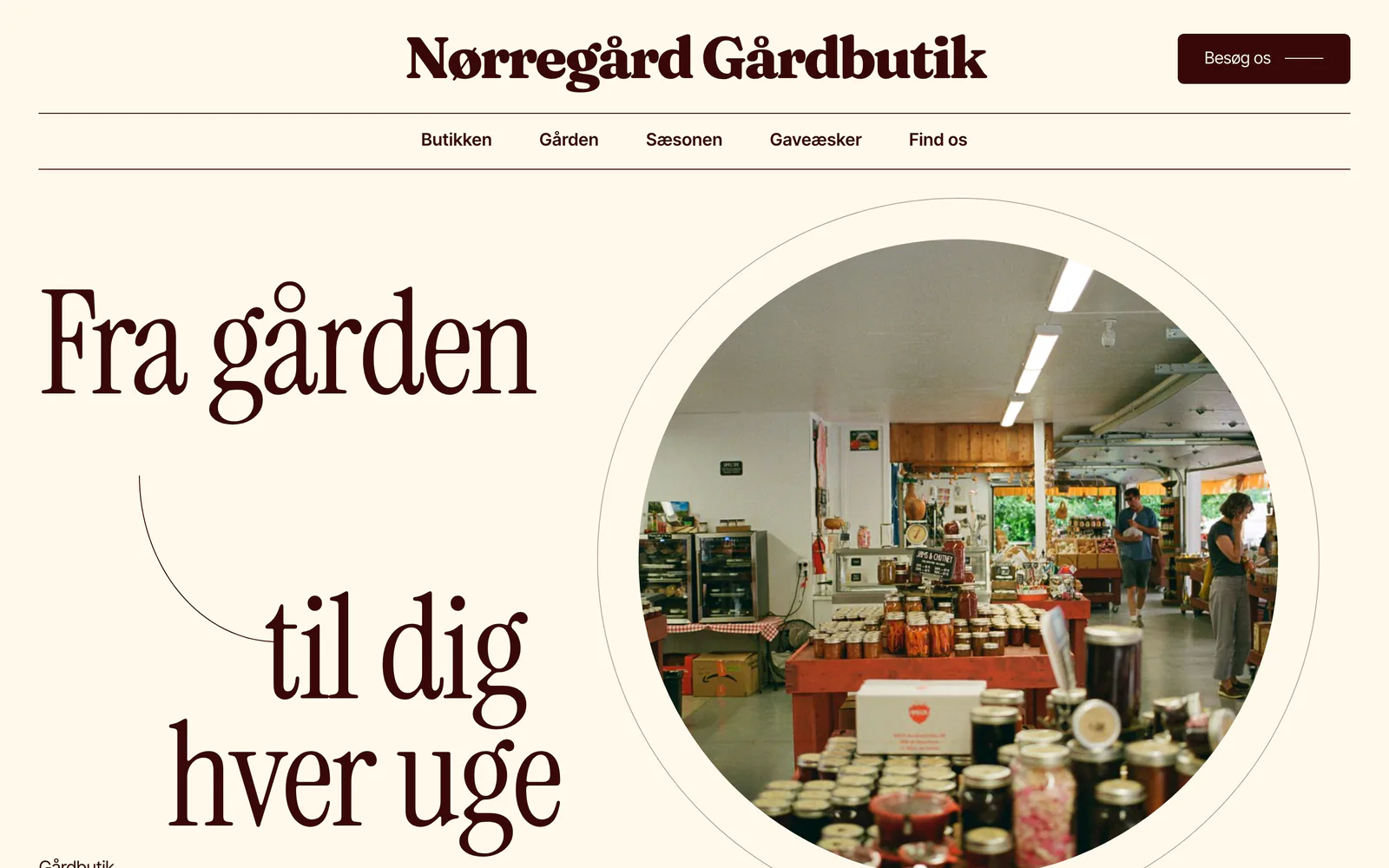 Forsiden af eksempelsiden Nørregård Gårdbutik, en opdigtet side for gårdbutik