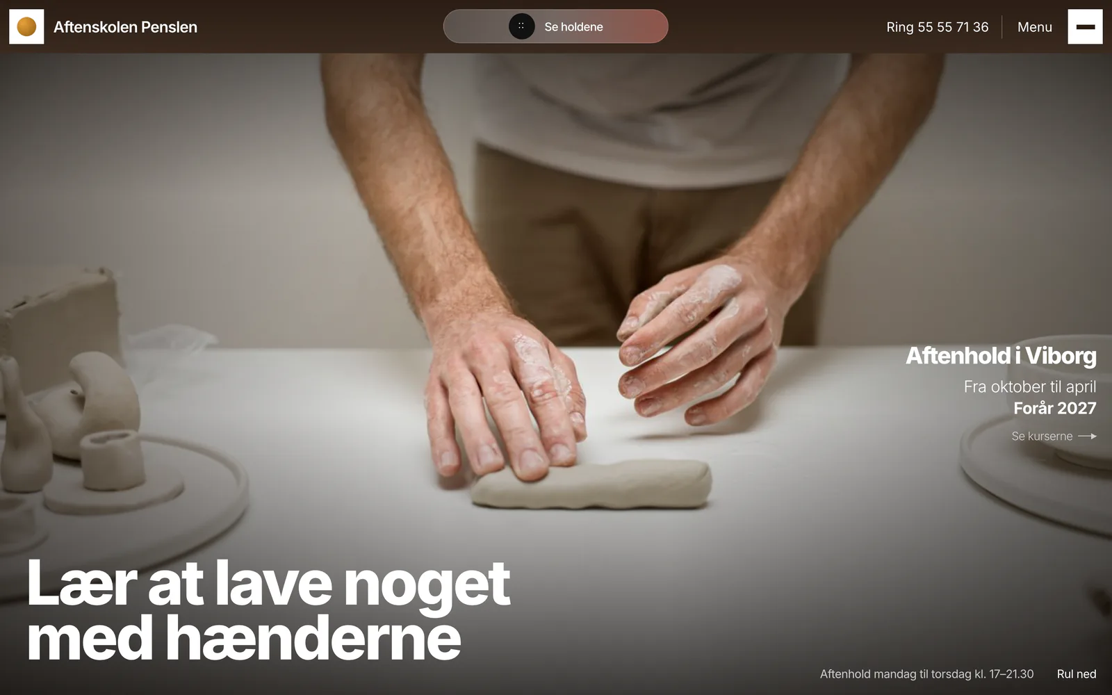 Forsiden af eksempelsiden Aftenskolen Penslen, en opdigtet side for aftenskole