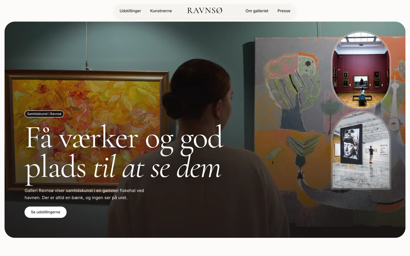 Forsiden af eksempelsiden Galleri Ravnsø, en opdigtet side for kunstgalleri