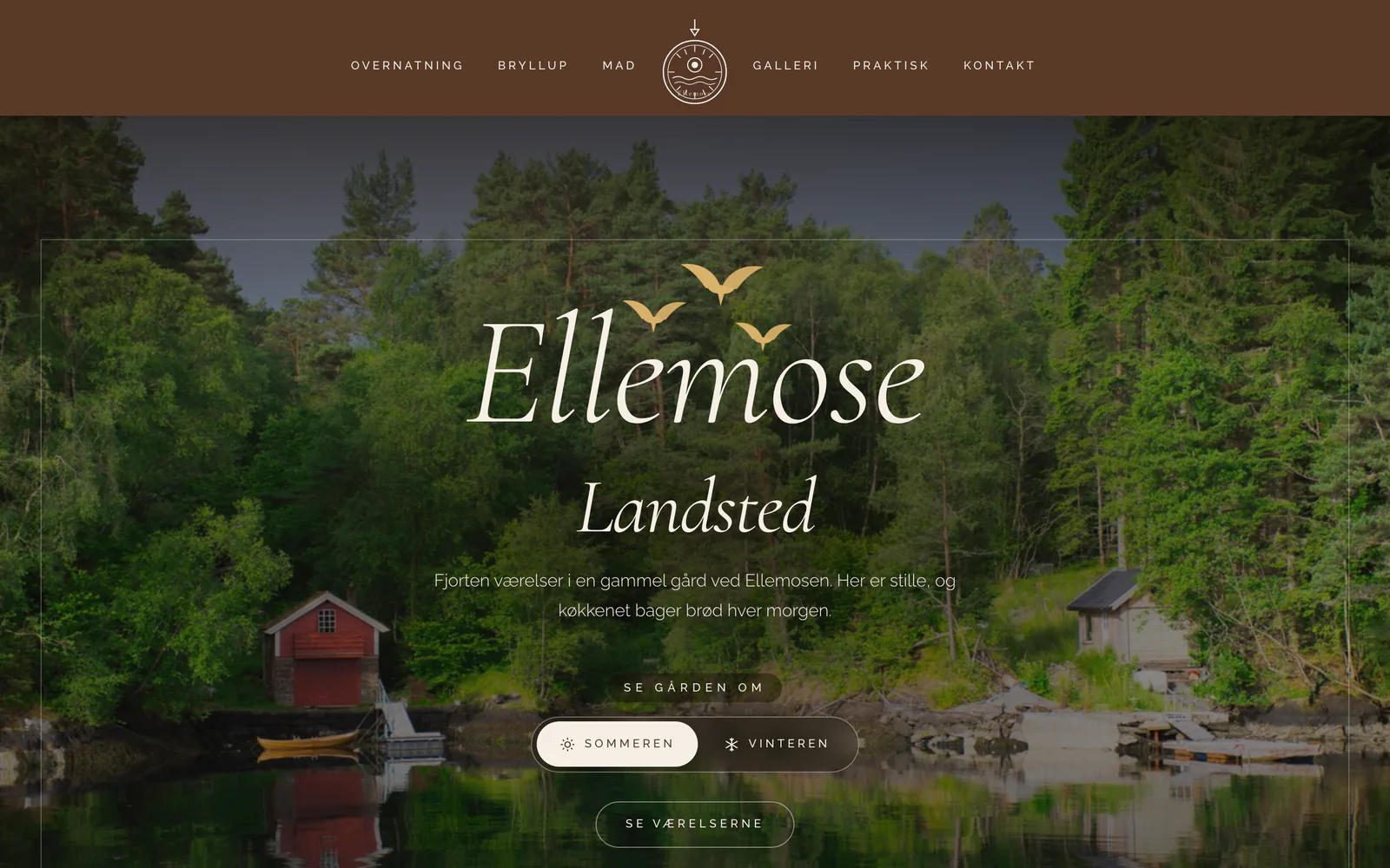 Forsiden af eksempelsiden Ellemose Landsted, en opdigtet side for gårdhotel og bryllupsgård