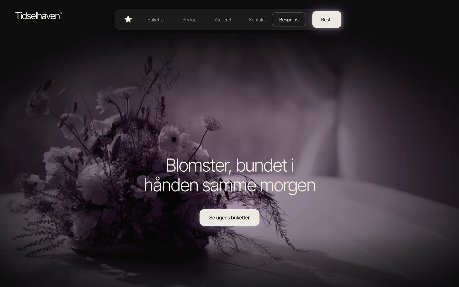 Forsiden af eksempelsiden Tidselhaven Blomster, en opdigtet side for blomsterbutik