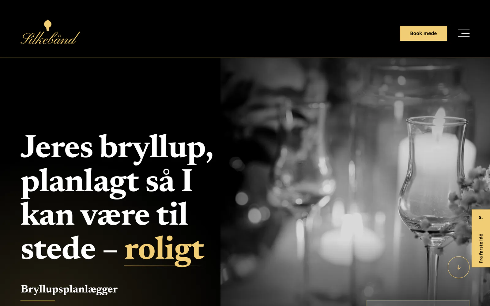Forsiden af eksempelsiden Silkebånd Bryllup, en opdigtet side for bryllupsplanlægger