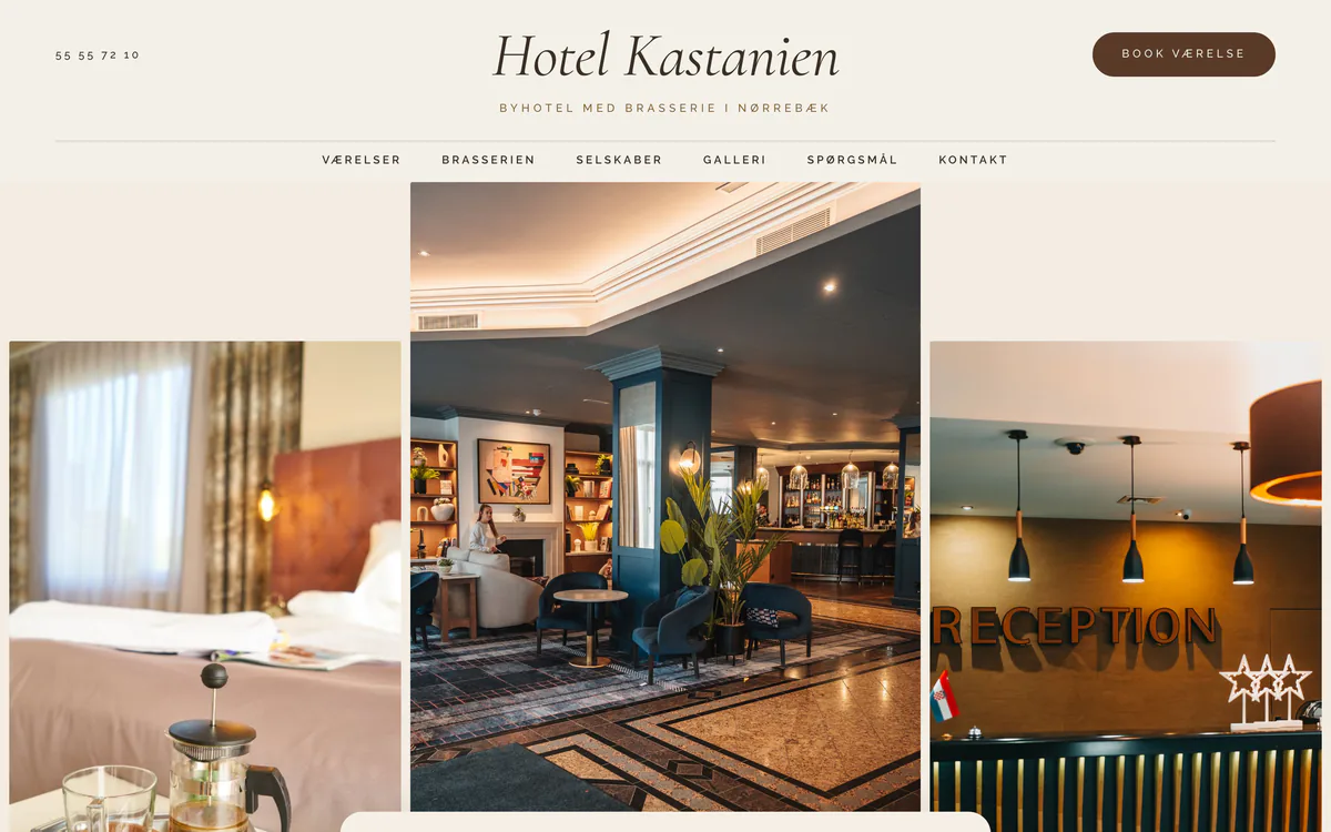 Forsiden af eksempelsiden Hotel Kastanien, en opdigtet side for byhotel med brasserie