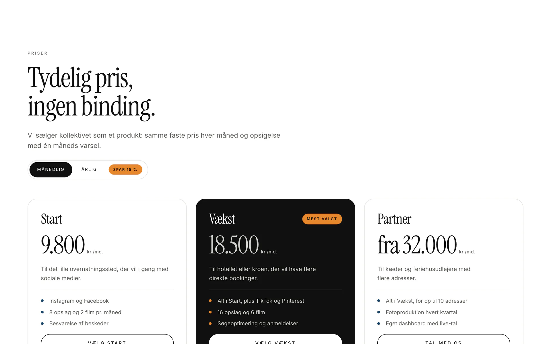 Priser i designet Kystkollektivet: Tydelig pris, ingen binding.